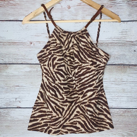 Michael Kors Animal Print Leopard Padded Swim Tankini Top Small - Picture 1 of 4